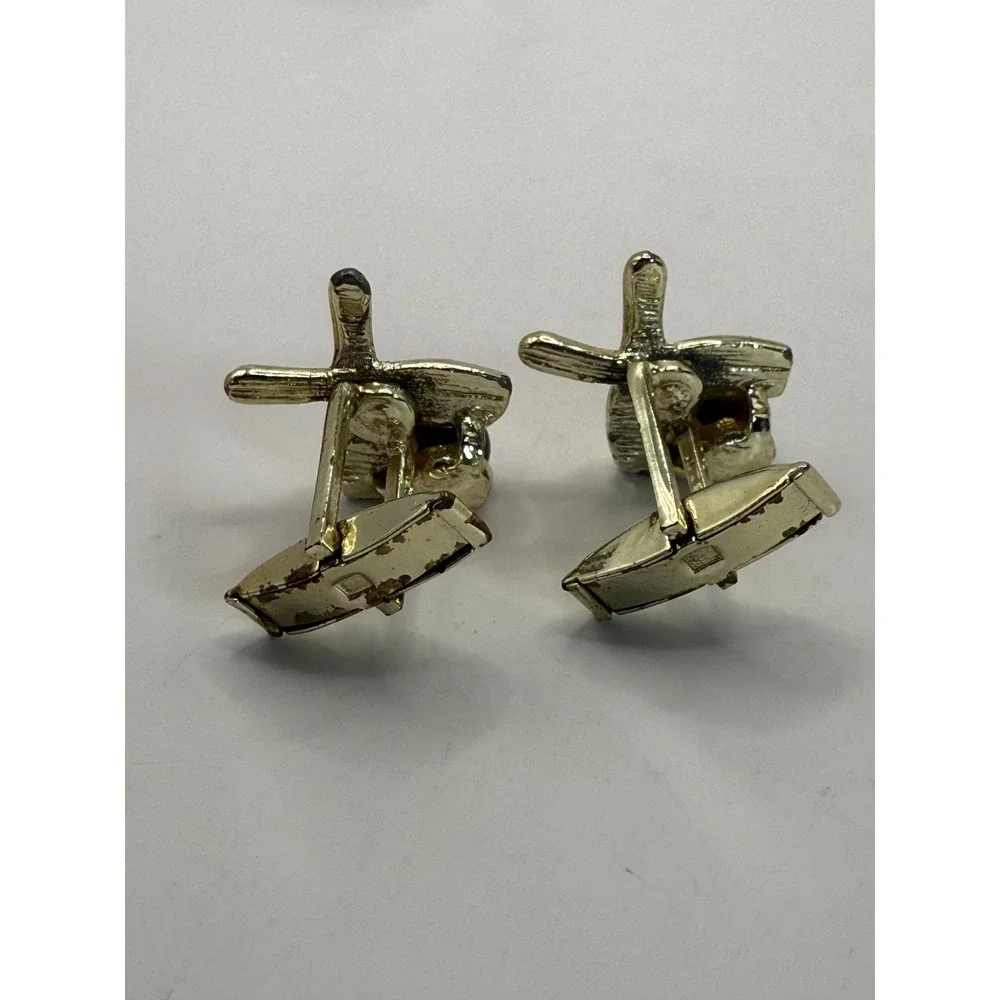 Vintage Bowling Cufflinks Gold Tone Bowling Pins with Black Ball Novelty Jewelry